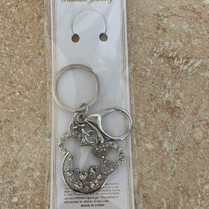 Mint Silver Keychain with Rhinestone Details